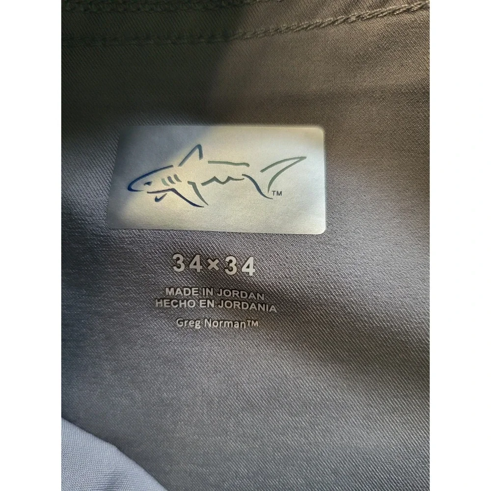 Greg Norman Shark Mens Gray Performance Golf Pants 34x34 Stretch, 5-Pocket